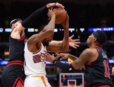 168NBA-拒爆冷！太阳加时险胜公牛，杜兰特25+8+9，比尔首秀12投3中低迷