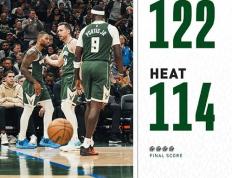 168NBA-雄鹿122-114击败热火,字母哥利拉德合砍58分,希罗空砍35分