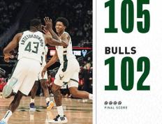 【168NBA】NBA季前赛：雄鹿105-102险胜公牛,T-阿德托昆博14分,怀特14分