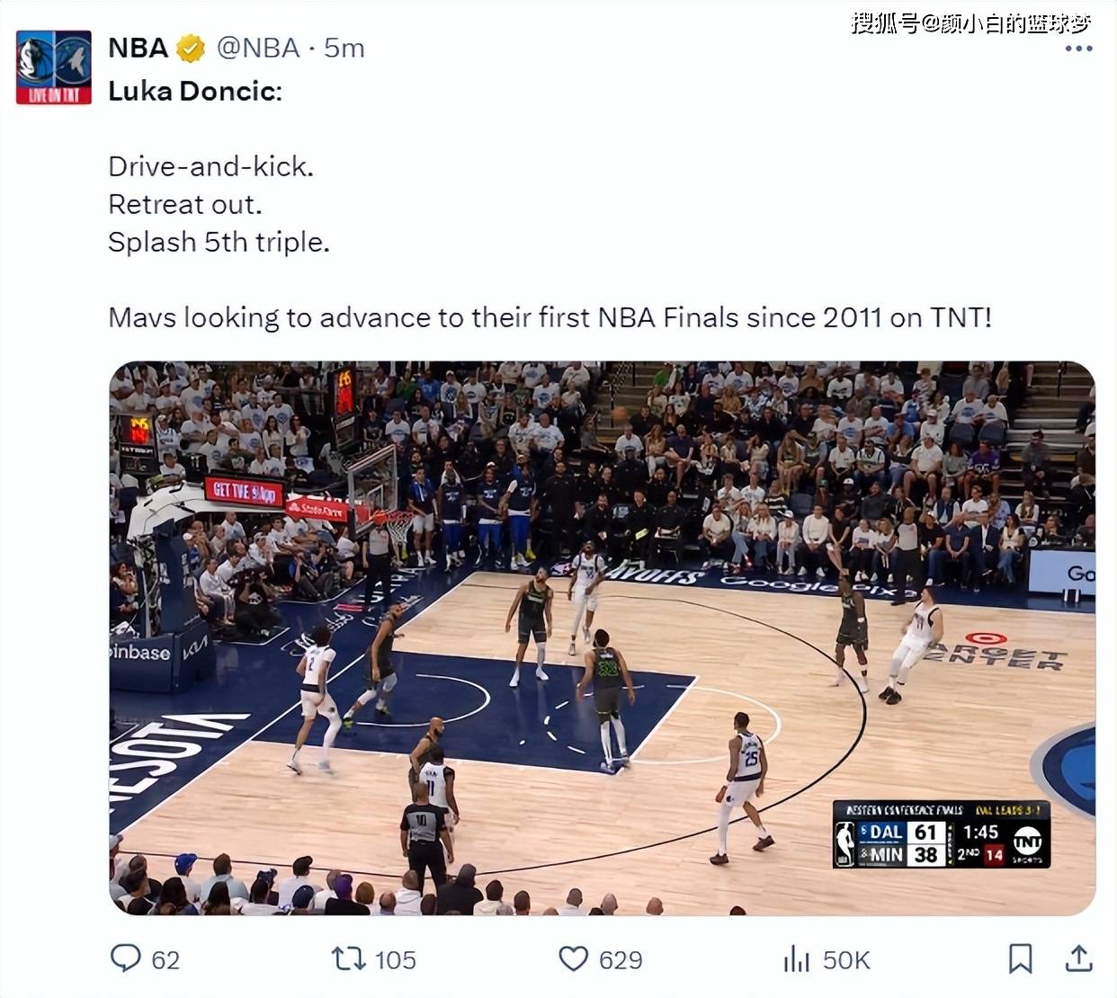 【168NBA】东契奇获西决MVP登全美第一热搜：朝狼队替补怒吼 归功全队显情商